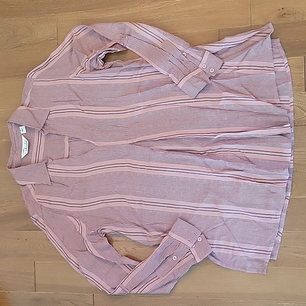 Caffe Marrakesh Rayon Long Sleeve Pleated Flowy‎ Top Pink Gray Small